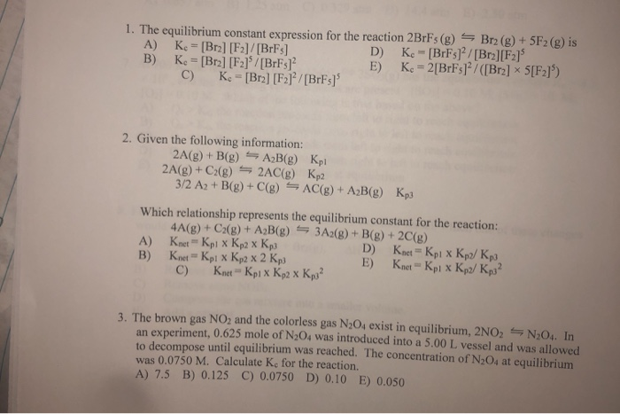 Solved 1 The Equilibrium Constant Expression For The Rea Chegg Com