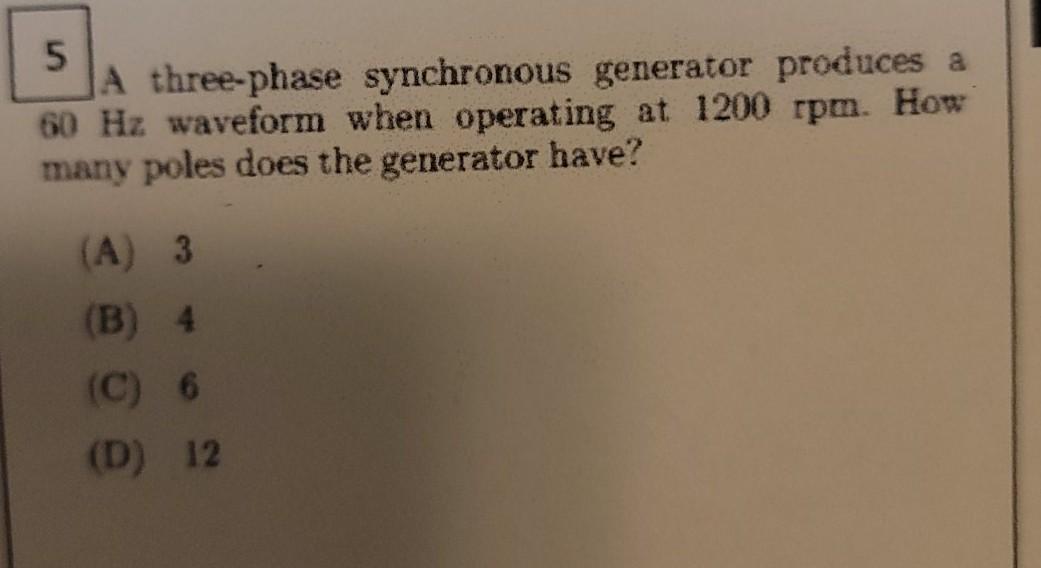 Solved 5 A three-phase synchronous generator produces a 60 | Chegg.com