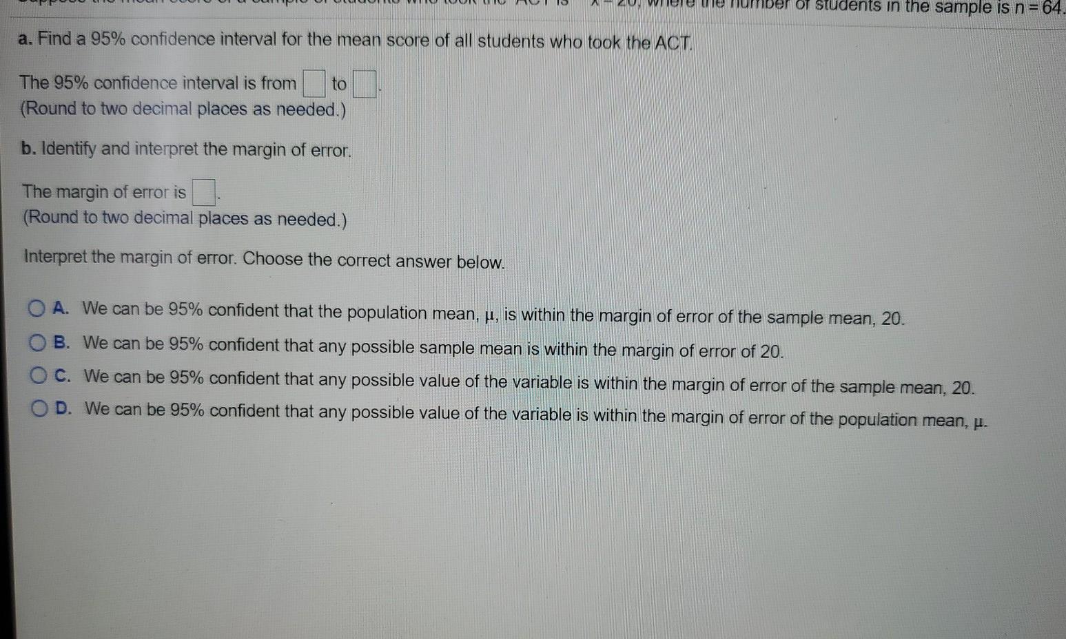 Solved Suppose the mean score of a sample of students who | Chegg.com