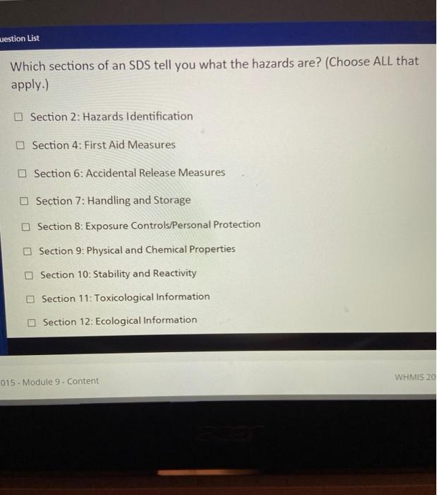 Solved uestion List Which sections of an SDS tell you what