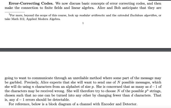 Solved Error-Correcting Codes. We Now Discuss Basic Concepts | Chegg.com