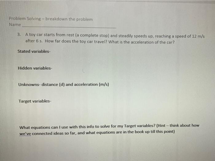 Solved Problem Solving- Breakdown You dont have to solve. | Chegg.com