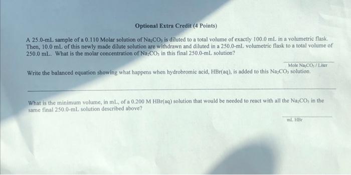 Solved Optional Extra Credit (4 Points) A 25.0-mL sample of | Chegg.com
