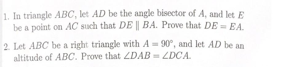 Solved 1. In triangle ABC, let AD be the angle bisector of | Chegg.com