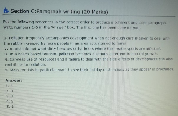 Solved Section C:Paragraph writing (20 Marks) Put the | Chegg.com