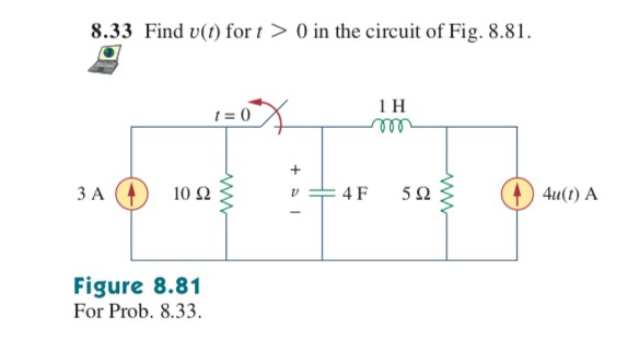 Solved 8 33 Find V T For T 0 In The Circuit Of Fig 8 81