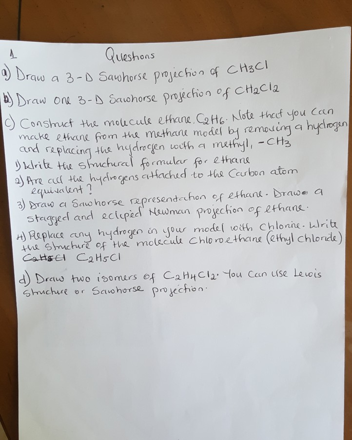 Solved a) Draw a 3D Sawhorse projection of CH₃C1 Questions