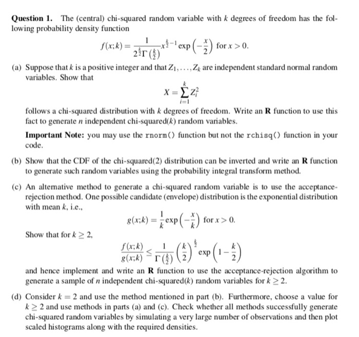 Question 1 The (central) chi-squared random variable | Chegg.com