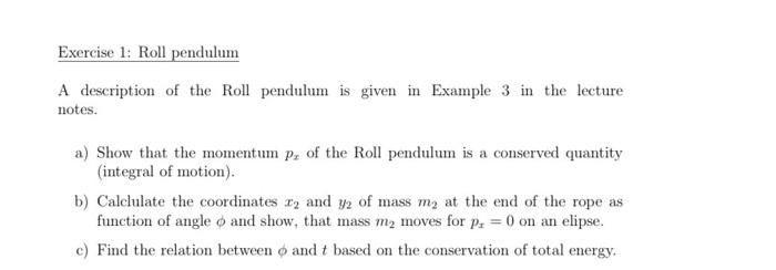 Exercise 1: Roll pendulum A description of the Roll | Chegg.com