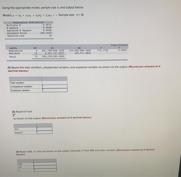 Solved Using the appropriate model, sample size n, and | Chegg.com