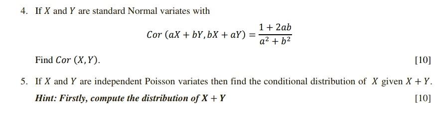 Solved 4 If X And Y Are Standard Normal Variates With 1 2 1987