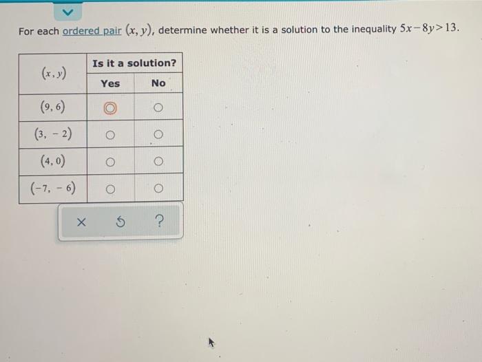 Solved For each ordered pair (x, y), determine whether it is | Chegg.com