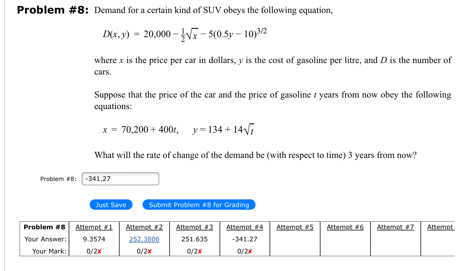 Suv U2 Math Test Problem Solved Problem #8: Demand for a certain kind of SUV obeys | Chegg.com