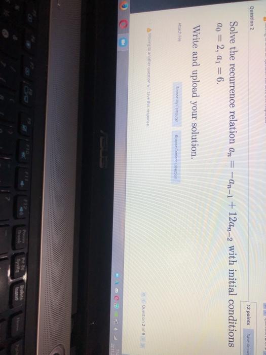 Solved Question 2 12 points Save Answe Solve the recurrence | Chegg.com