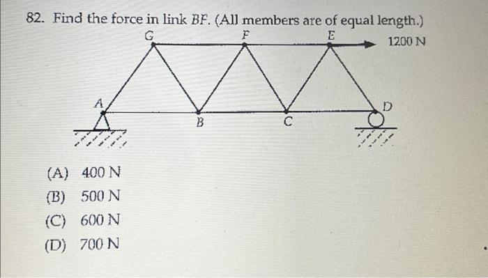 Solved 82. Find the force in link BF. (All members are of | Chegg.com