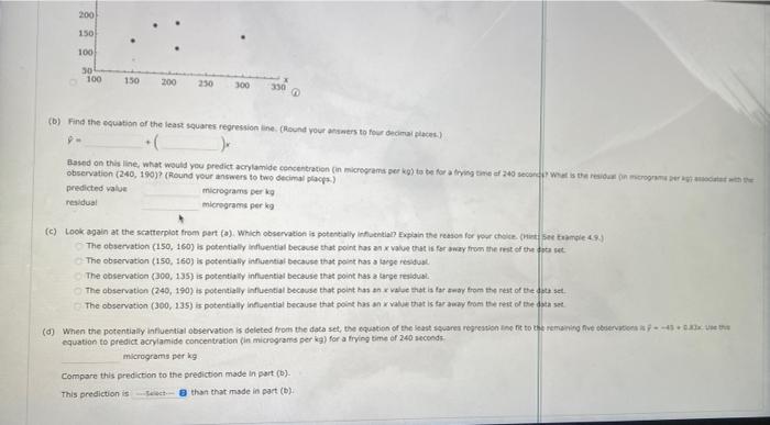 Solved (a) Construct a scatterplof of these data(b) Find the | Chegg.com