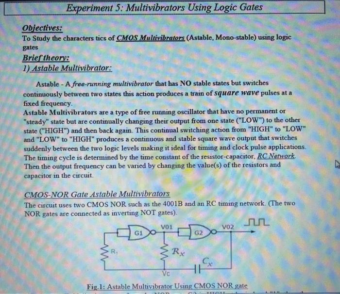 Solved Experiment 5 Multivibrators Using Logic Gates