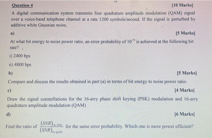 Solved Question 4 [10 Marks] A digital communication system | Chegg.com