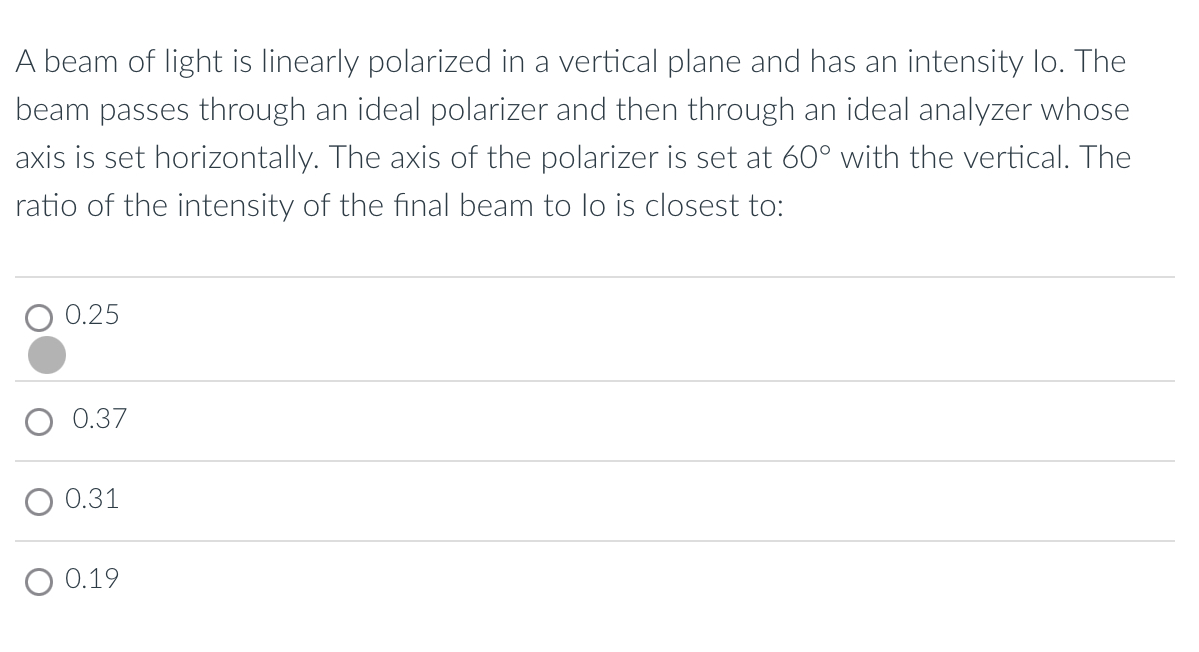 Solved A beam of light is linearly polarized in a vertical | Chegg.com