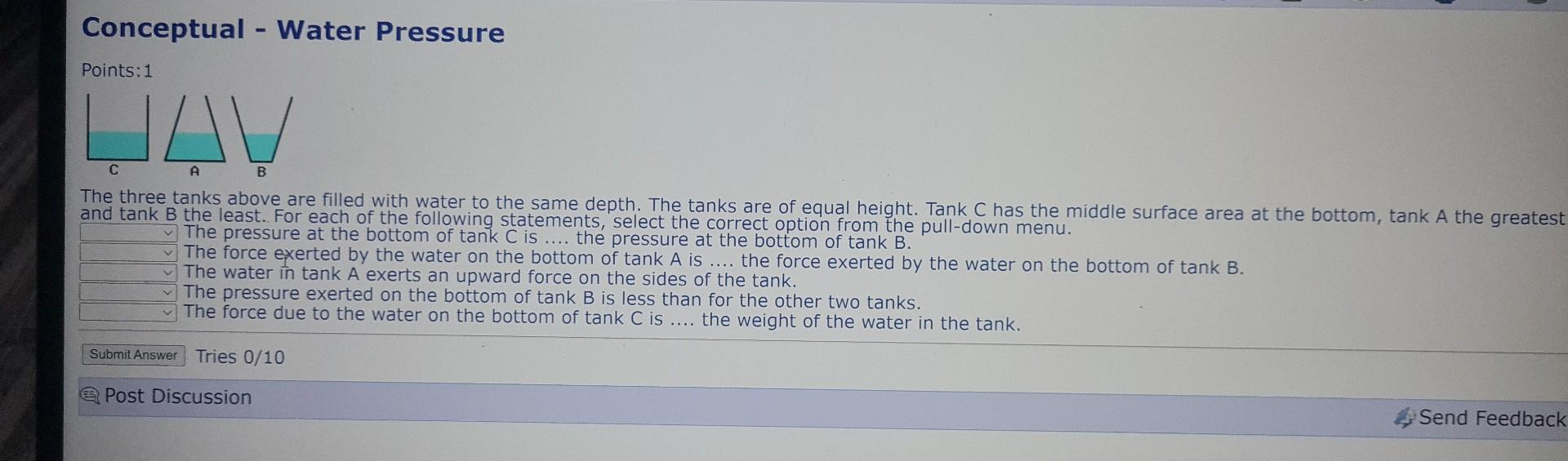 Solved Conceptual - Water Pressure Points: 1 And Tank B The | Chegg.com