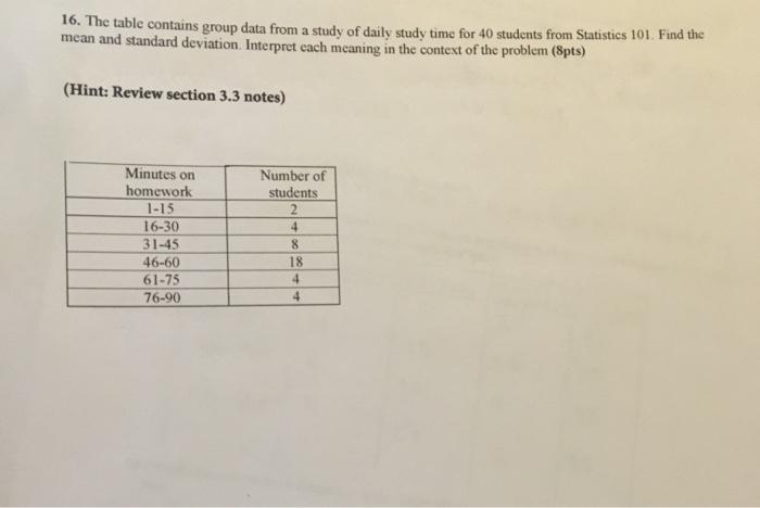 Solved 16. The table contains group data from a study of | Chegg.com