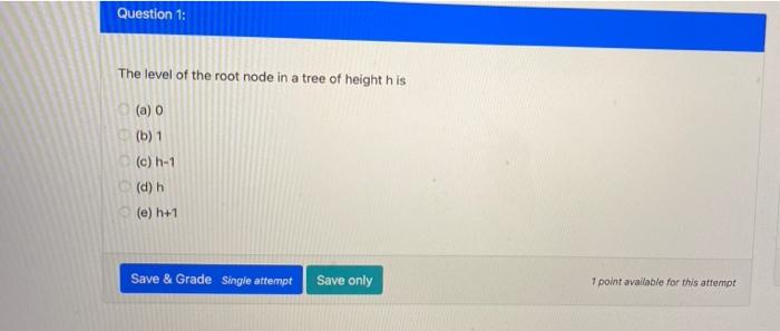 Solved Question 1: The level of the root node in a tree of | Chegg.com