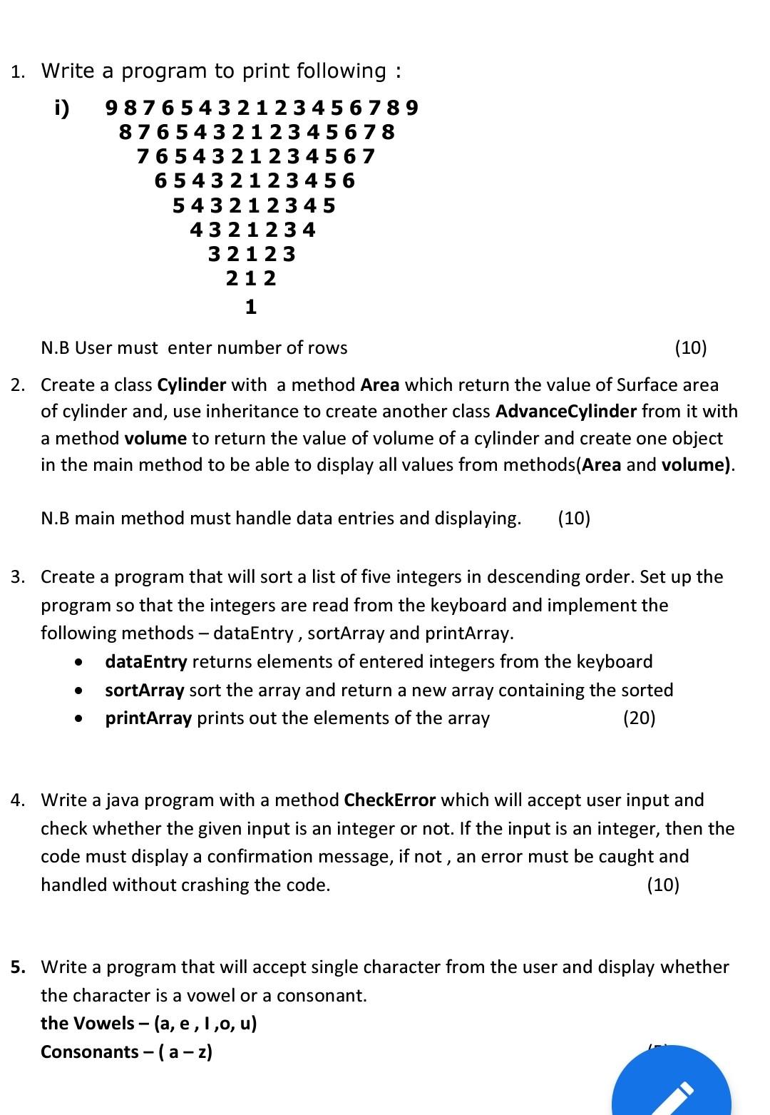 Solved 1 Write A Program To Print Following I 9 8 7 6 5 4 Chegg Com