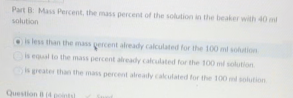 Solved Part B: Mass Percent, the mass percent of the | Chegg.com
