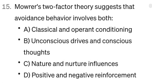 Solved Mowrer's two-factor theory suggests that avoidance | Chegg.com