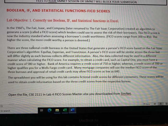 Solved 4. Write a formula in cell 'FICO Scores' H3, which | Chegg.com