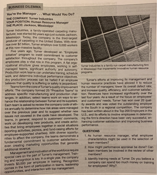 Solved Directions Go to the Business Dilemma on Turner