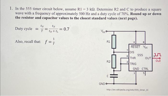 Solved In the 555 timer circuit below, assume R1=3kΩ. | Chegg.com