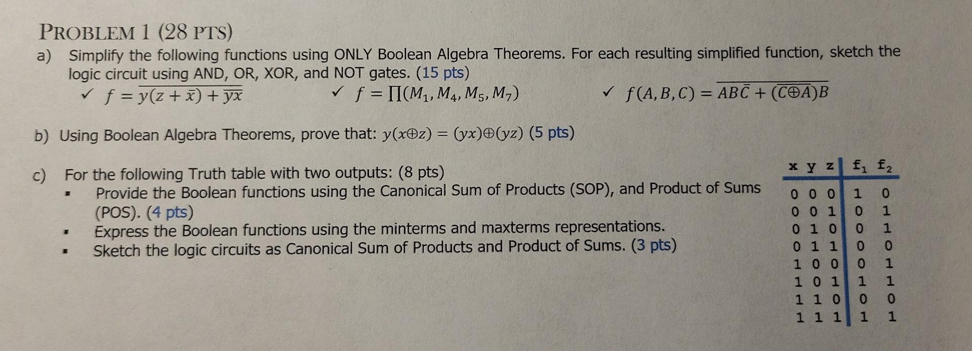 Solved PROBLEM 1 (28 PTS) A) Simplify The Following | Chegg.com