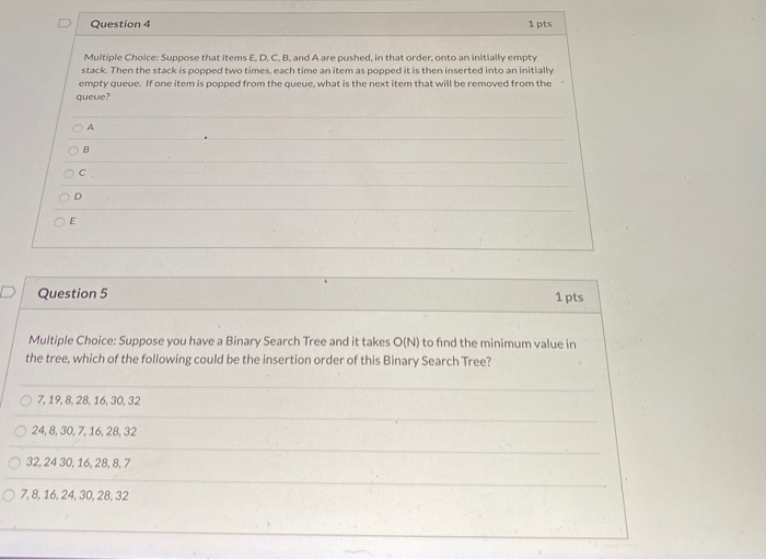Solved Question 4 1 pts Multiple Choice: Suppose that items | Chegg.com