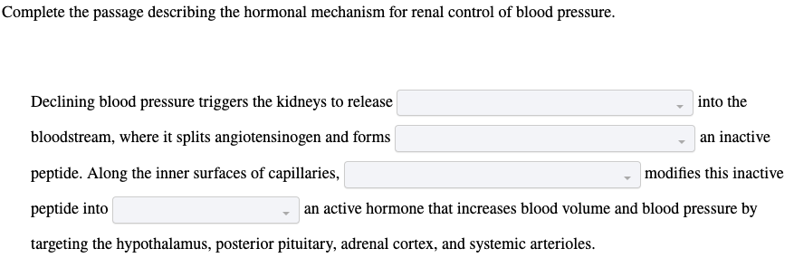 Solved Complete the passage describing the hormonal | Chegg.com