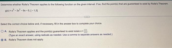 Solved Determine Whether Rolle's Theorem Applies To The | Chegg.com