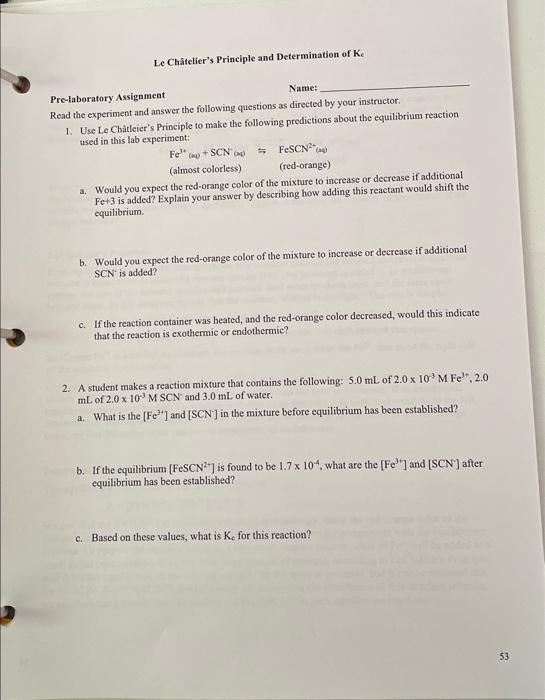 Solved Name: Pre-laboratory Assignment Read The Experiment | Chegg.com