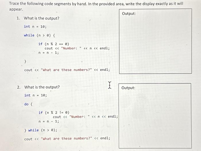 Solved Race The Following Code Segments By Hand. In The | Chegg.com