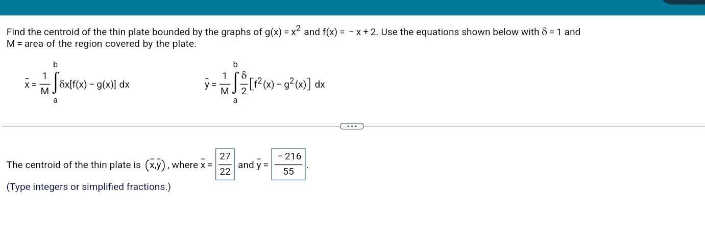 Solved Find the centroid of the thin plate bounded by the | Chegg.com