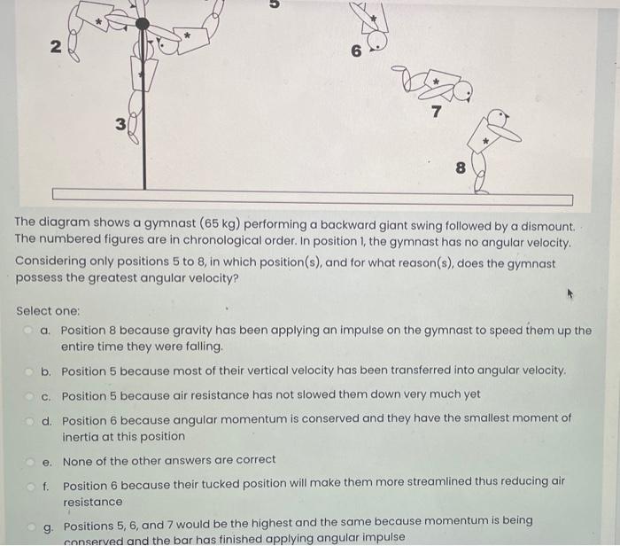 Solved 5 2 6 7 3 8 The diagram shows a gymnast (65 kg) | Chegg.com