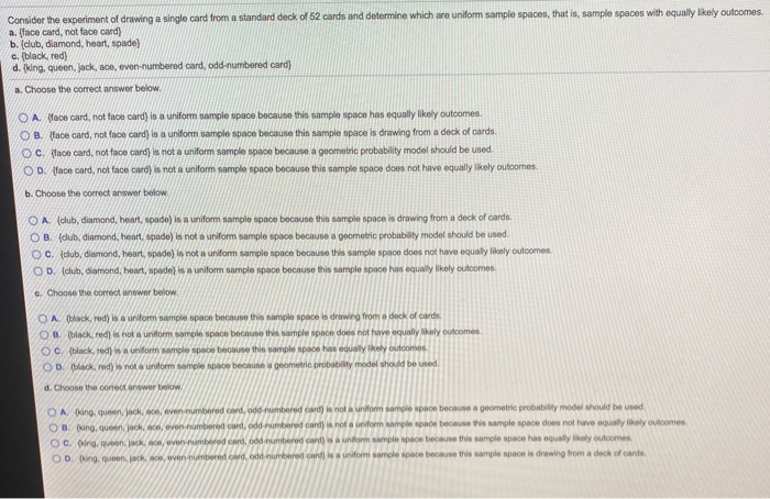 Consider The Experiment Of Drawing A Single Card From Chegg Com