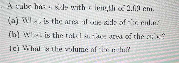 total surface area of a cube with side having length 3cm is