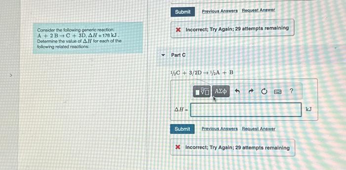 Solved 3A+6B−3C+9D Consider the following generic reaction: | Chegg.com