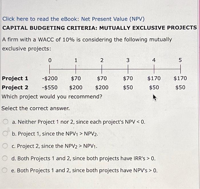 Solved Click here to read the eBook: Net Present Value (NPV) | Chegg.com