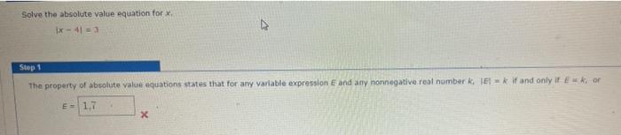 Solved Solve the absolute value equation for X ix - 4 Step 1 | Chegg.com