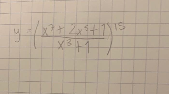 Solved y=(x3+1x7+2x5+1)15 | Chegg.com