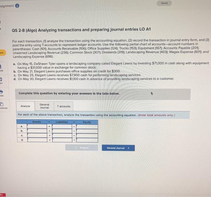 Solved For each transaction, (1) analyze the transaction | Chegg.com
