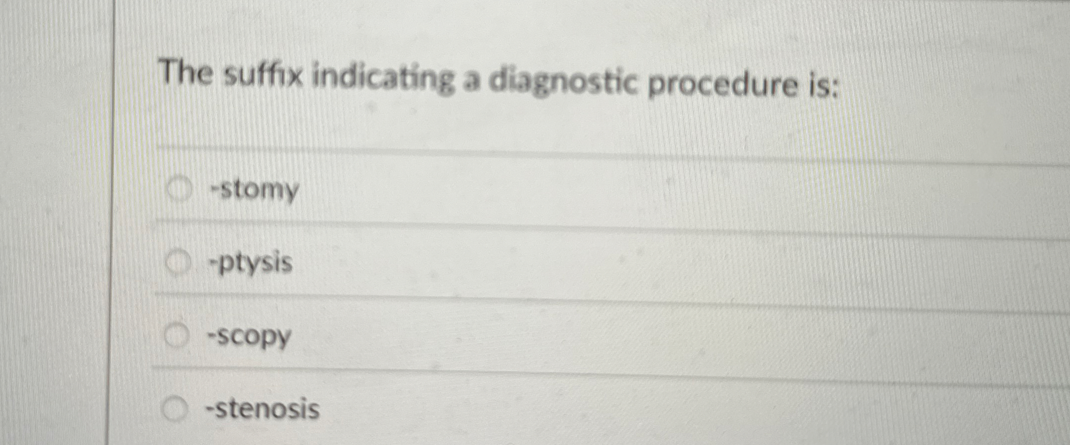 Solved The suffix indicating a diagnostic procedure | Chegg.com