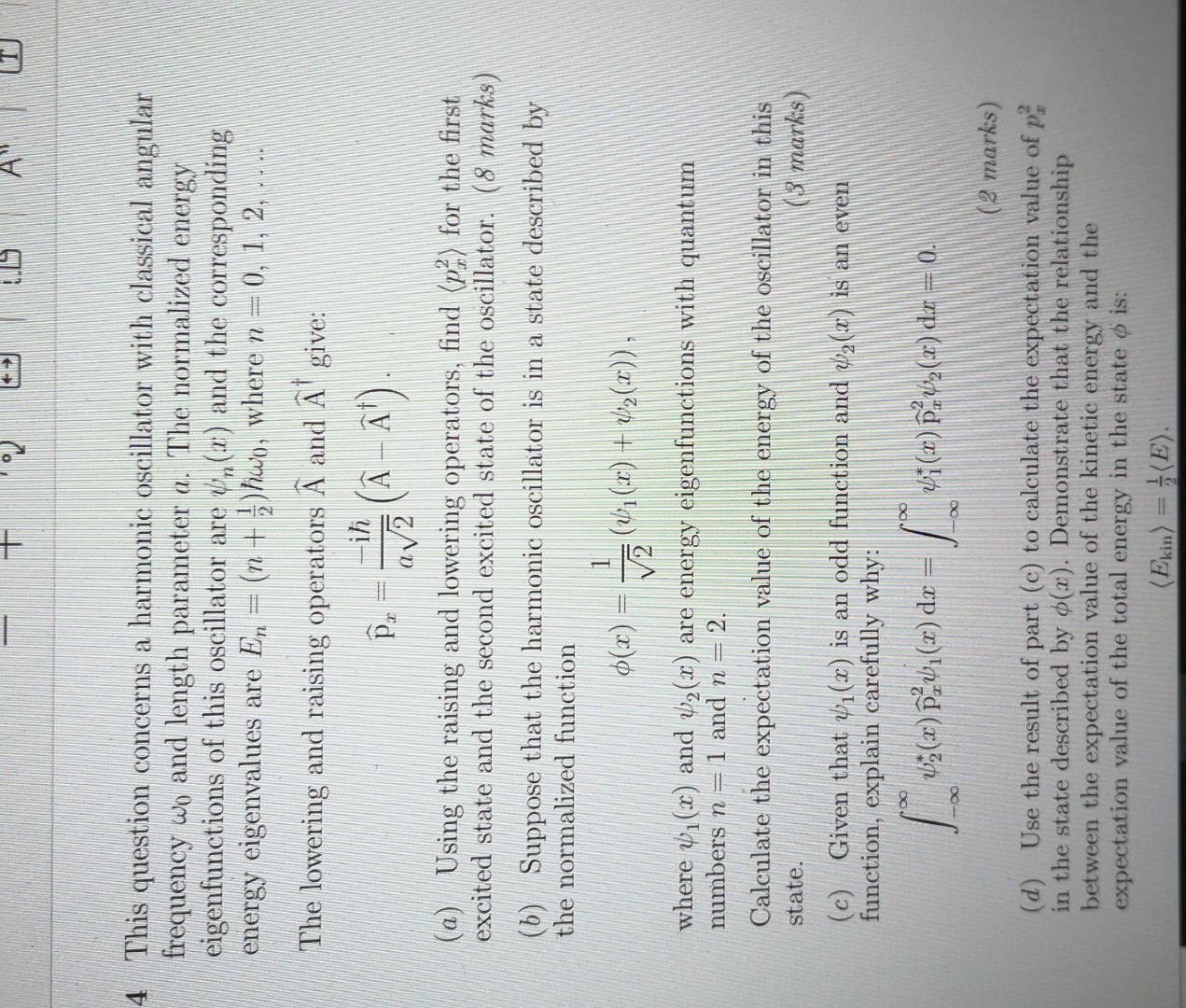 Solved + Î 4 This question concerns a harmonic oscillator | Chegg.com