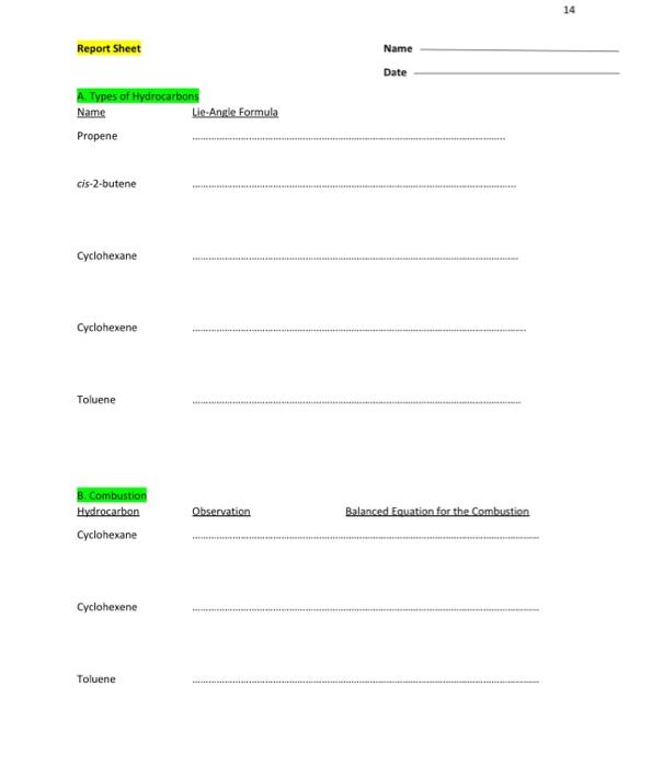 Solved Report Sheet A. Types of Hydrocarbons Name Propene | Chegg.com